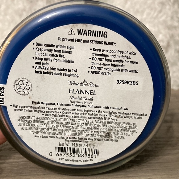 NEW White Barn BATH AND BODY WORKS FLANNEL 3 WICK CANDLE WITH ESSENTIAL OILS - Picture 5 of 7